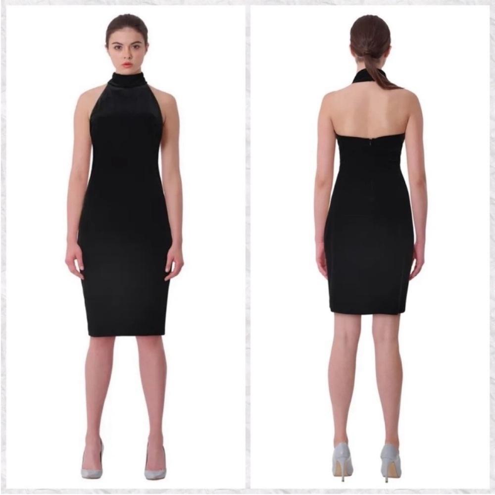 Women's Black Halter Neck Sheath Dress